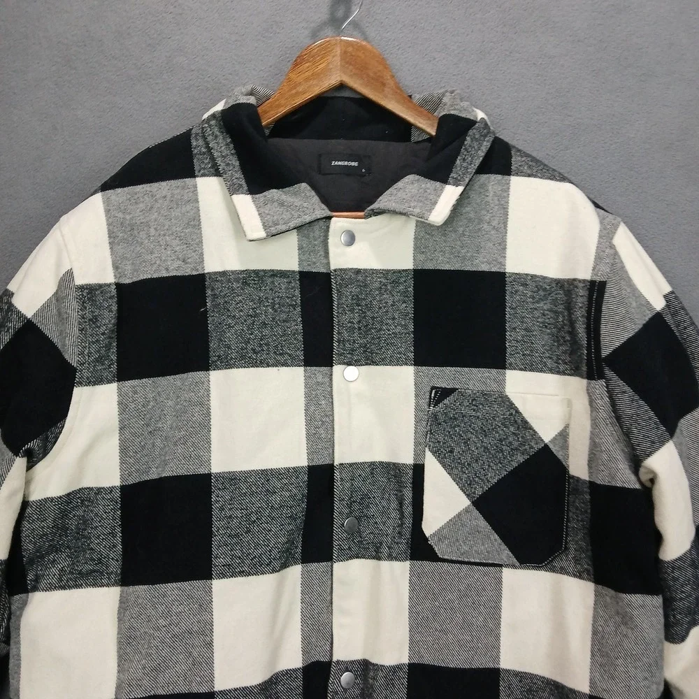 Zanerobe‎ Hike Shacket Mens Large Black White Plaid Flannel Cotton Snap Front